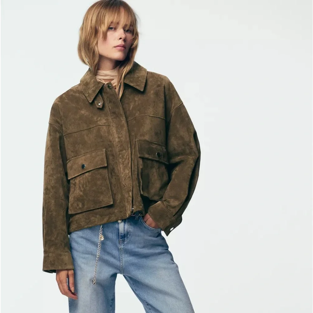 Zara Olive Brown natural suede leather bomber jacket - Picture 6 of 11